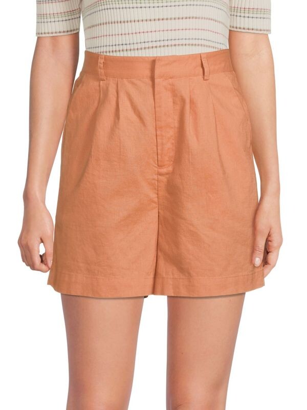 

Шорты с Высокой Посадкой Saks Fifth Avenue из смеси льна и хлопка, teracotta