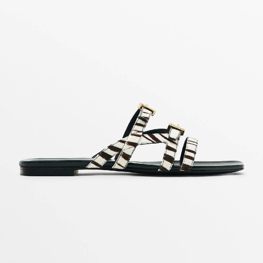 

Шлепки Massimo Dutti Leather Strappy Flat Slider, черный/белый