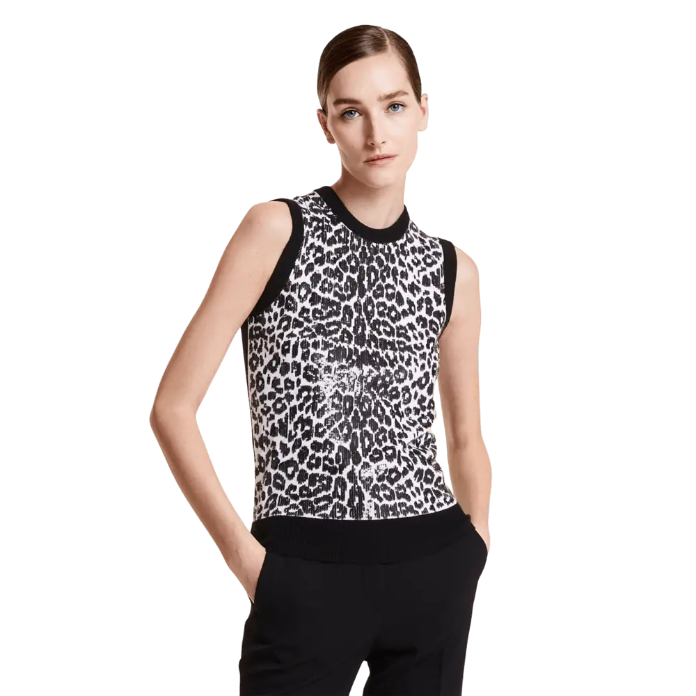 

Свитер Michael Kors Leopard Print Embroidered Cashmere Sleeveless, черный/белый