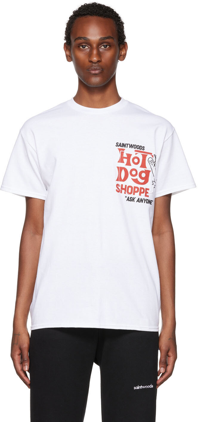 

Белая футболка с надписью Hot Diggity Dog Saintwoods
