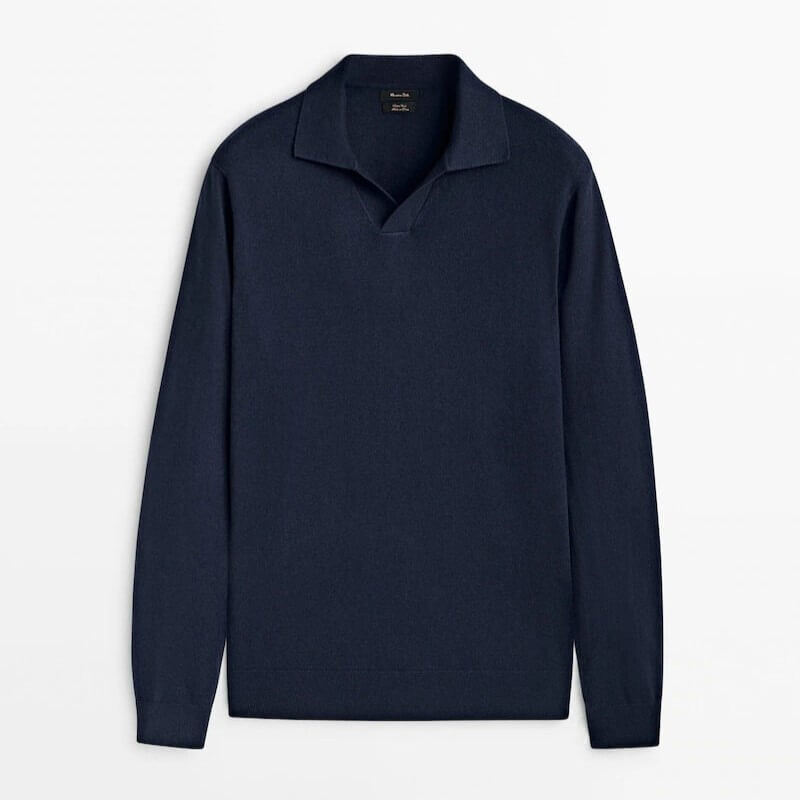 

Свитер-поло Massimo Dutti Wool And Cotton Blend Knit, темно-синий
