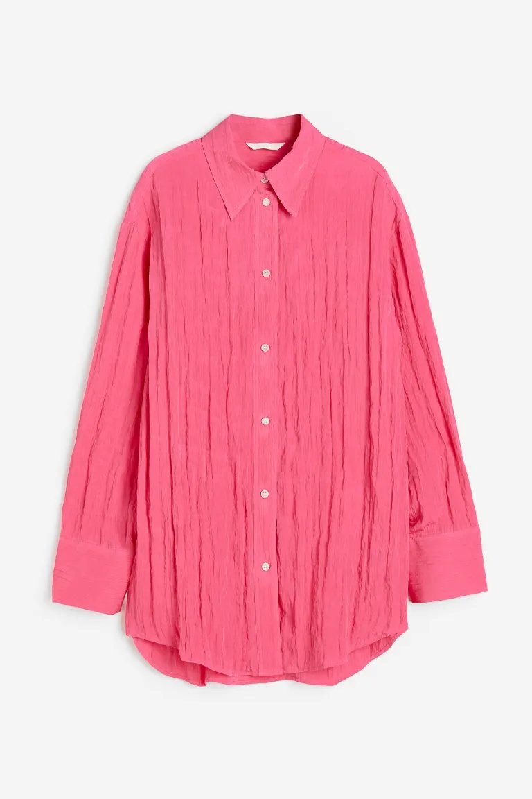 Рубашка H&M in crinkled chiffon, розовый