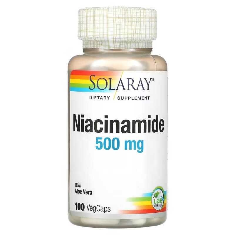 Ниацинамид Solaray 500 мг, 100 растительных капсул solaray витамин c медленного высвобождения 500 мг 100 растительных капсул