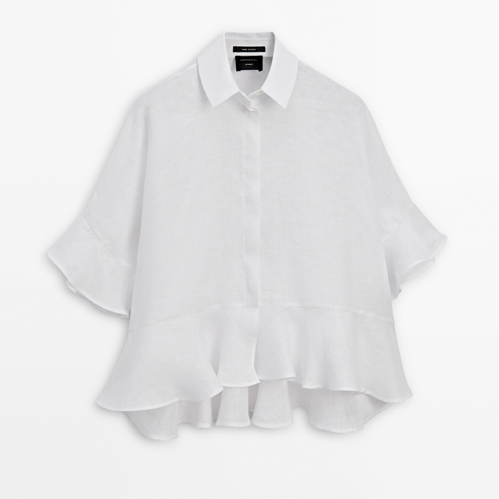 Рубашка Massimo Dutti Linen With Ruffles Studio, белый