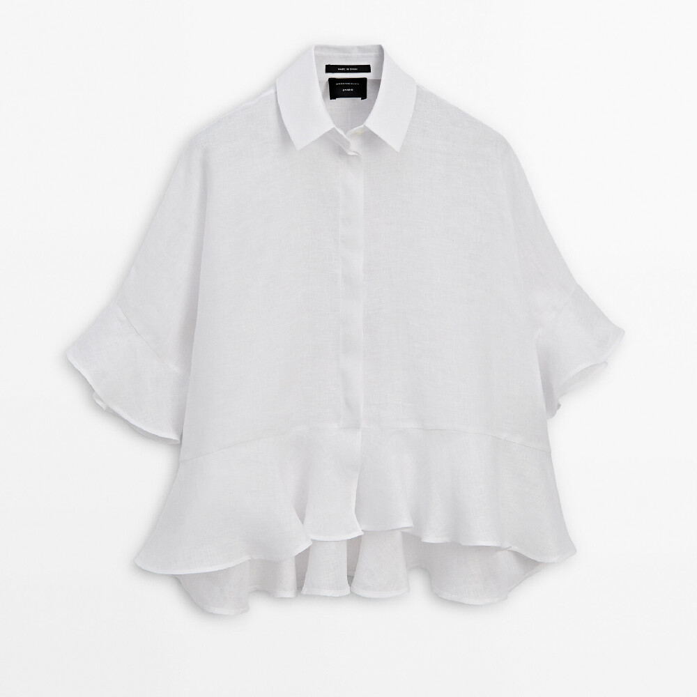 

Рубашка Massimo Dutti Linen With Ruffles Studio, белый