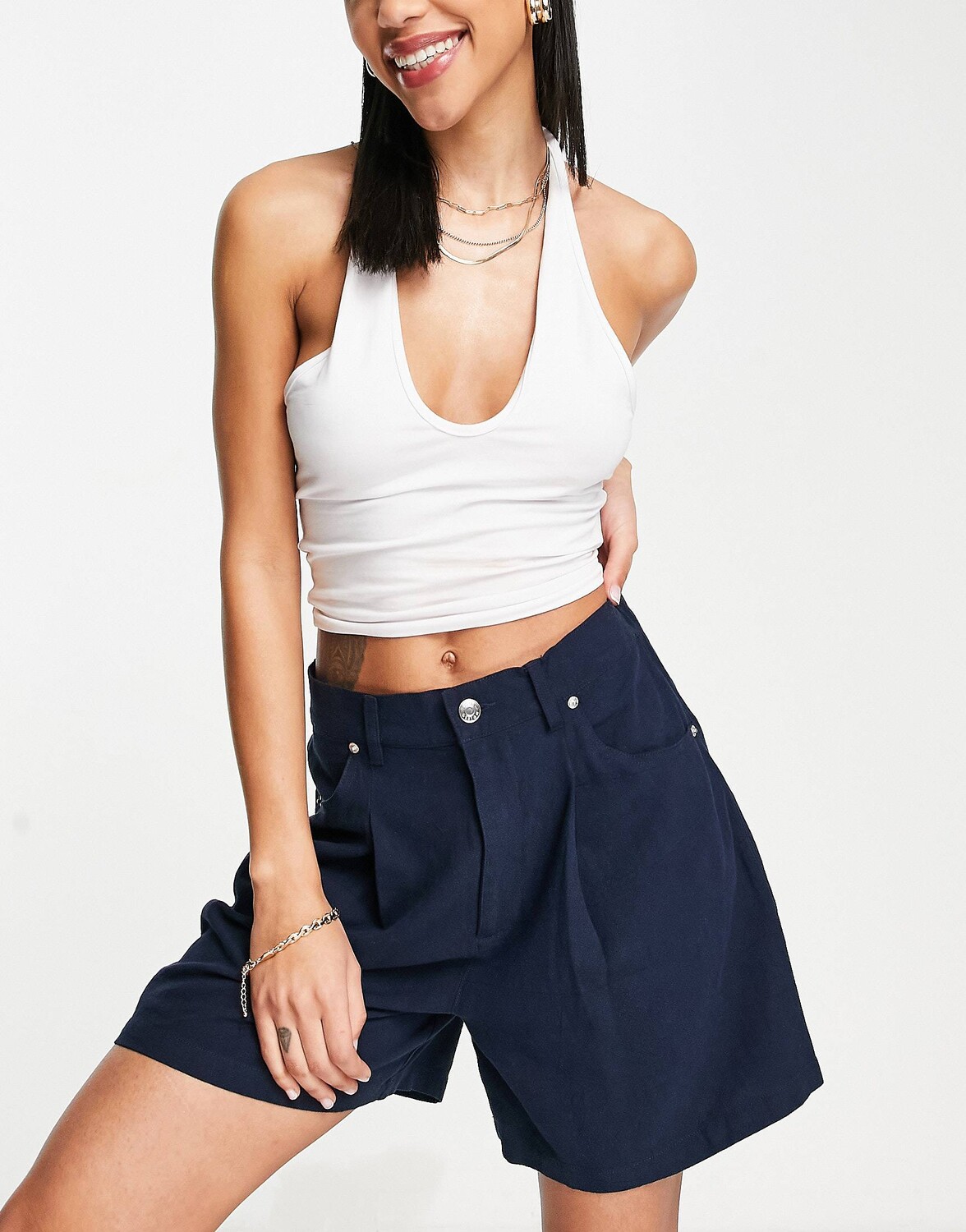 

Темно-синие льняные шорты для папы ASOS DESIGN