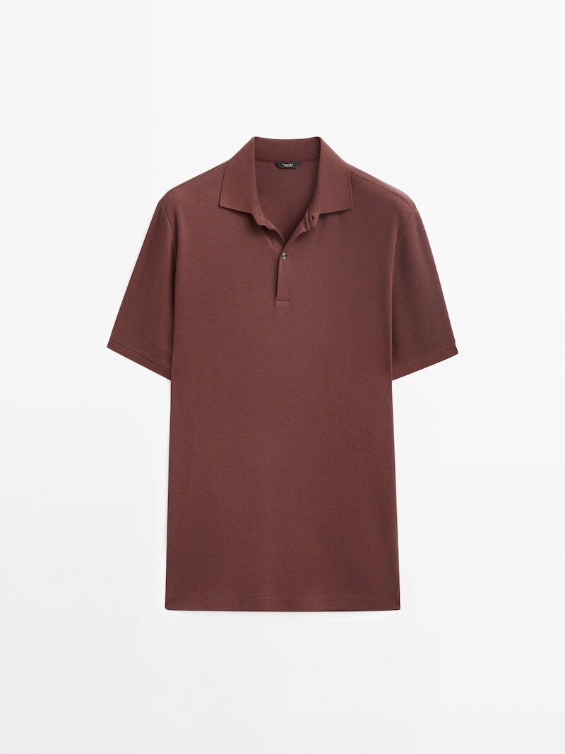 

Рубашка-поло из микротекстурного хлопка Massimo Dutti, бургундия