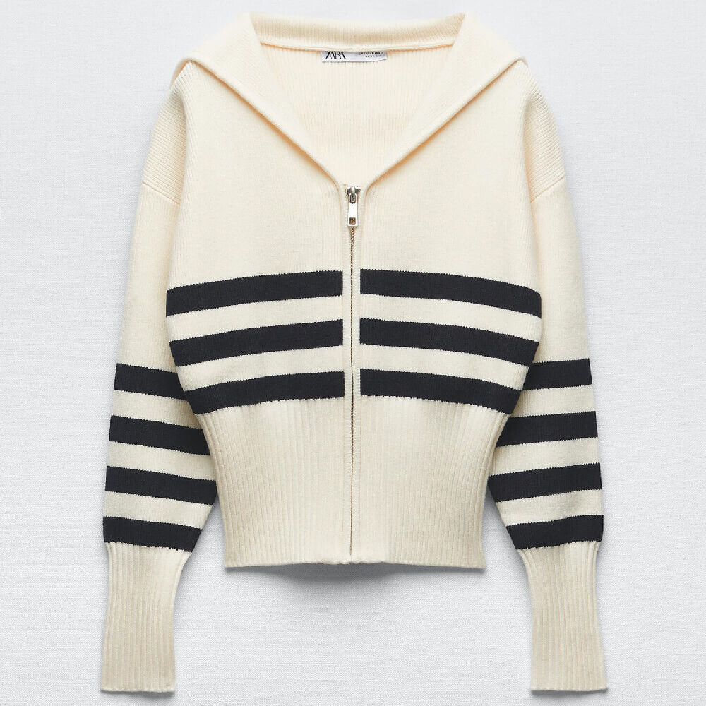 

Кардиган Zara Striped Knit, светло-бежевый/темно-синий