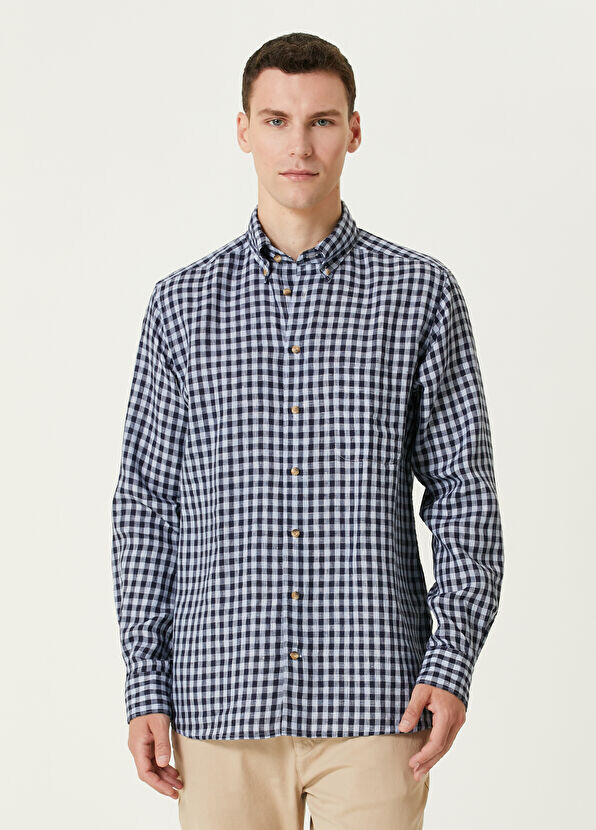 

Льняная рубашка с узором в клетку Gingham Eton, синий