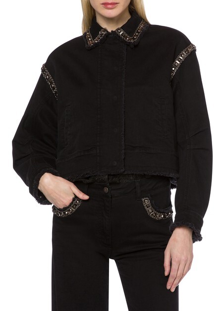 

Короткая джинсовая куртка с вышивкой Alberta Ferretti, черный