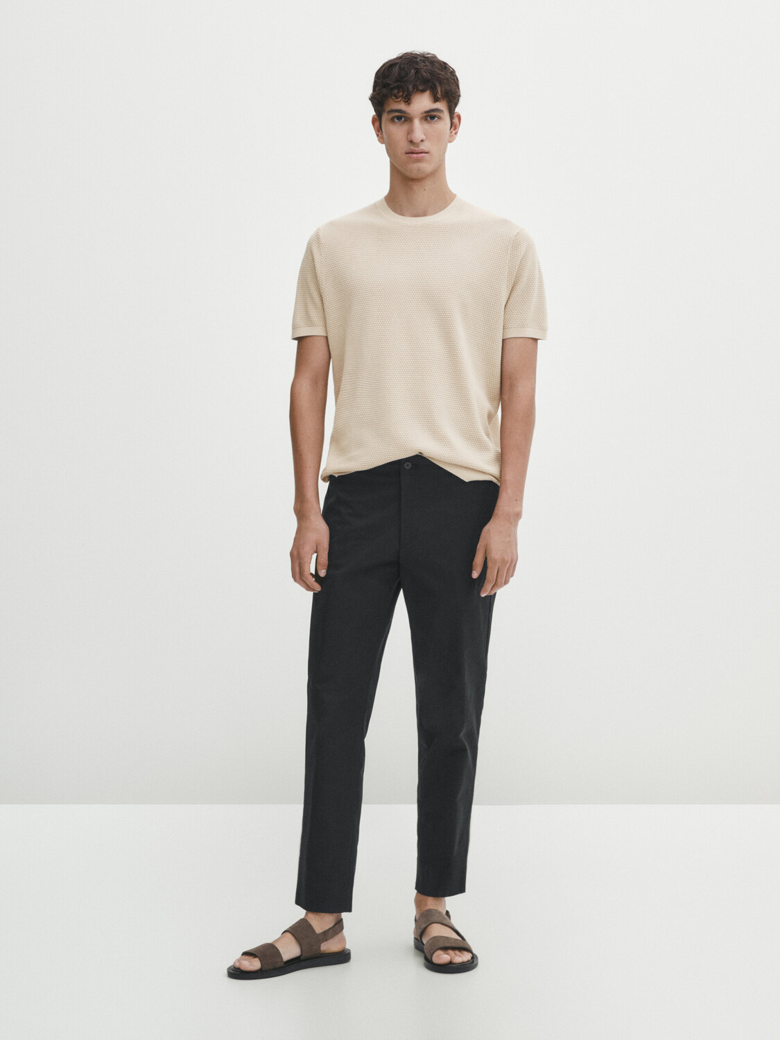 

Трикотажный свитер с короткими рукавами Massimo Dutti, бежевый