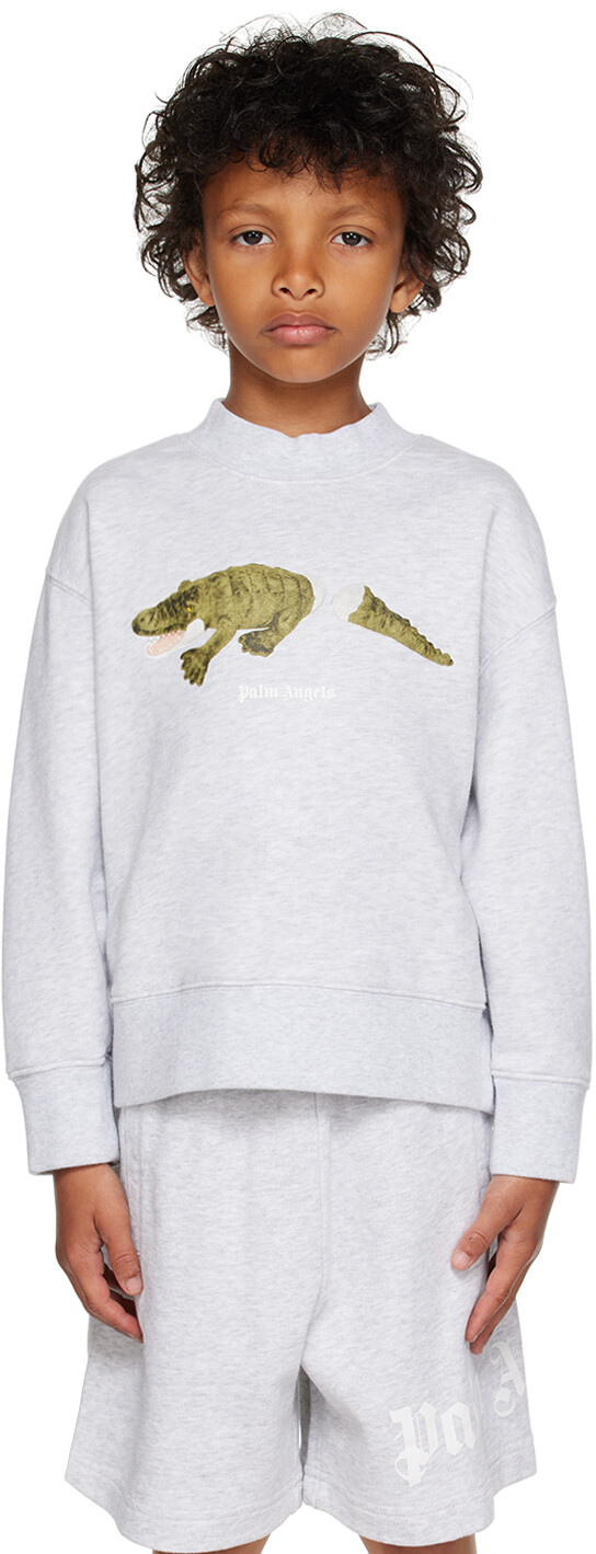 

Серый свитшот Palm Angels Kids из крокодиловой кожи