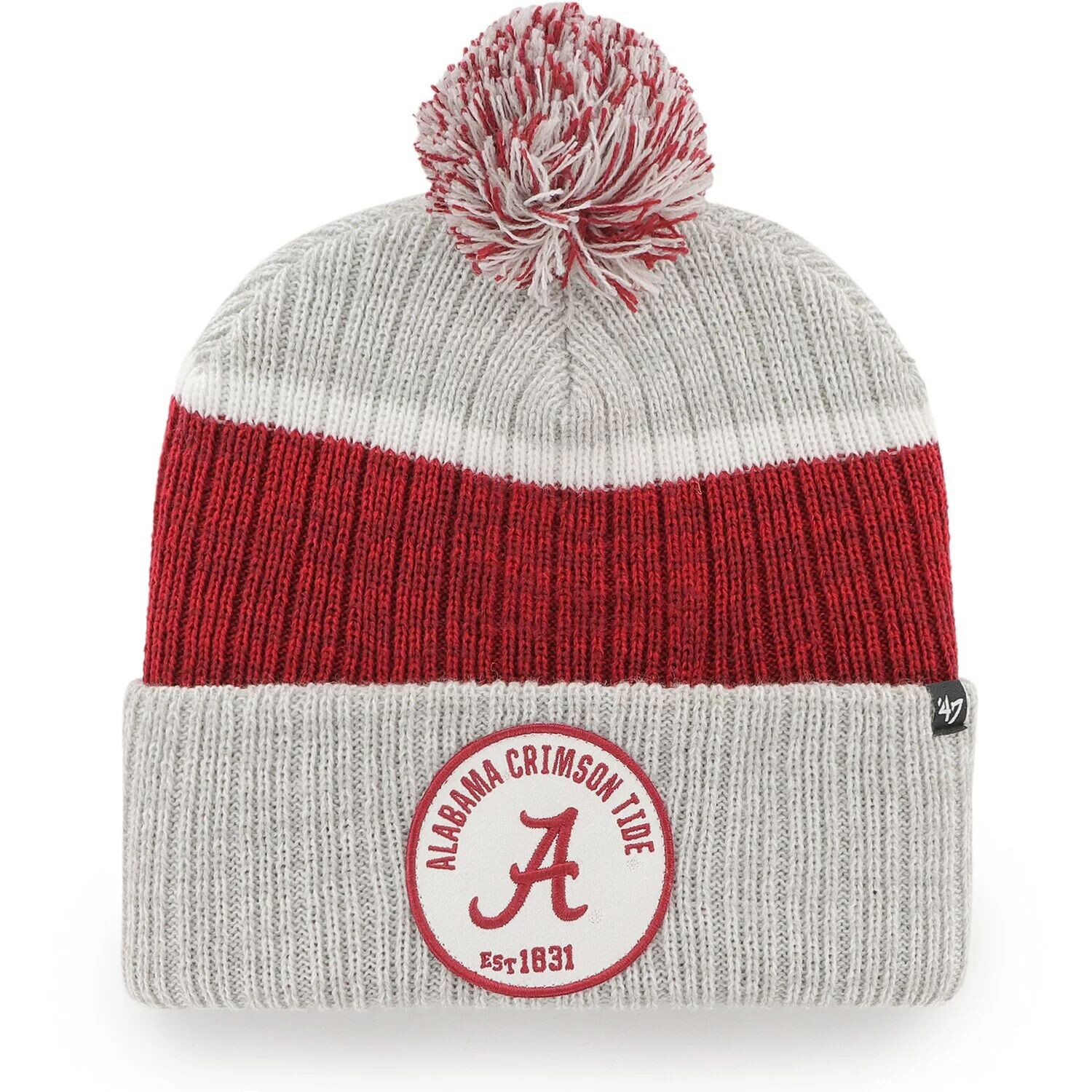 

Мужская серая вязаная шапка с манжетами и помпоном Alabama Crimson Tide Holcomb '47 47 Brand