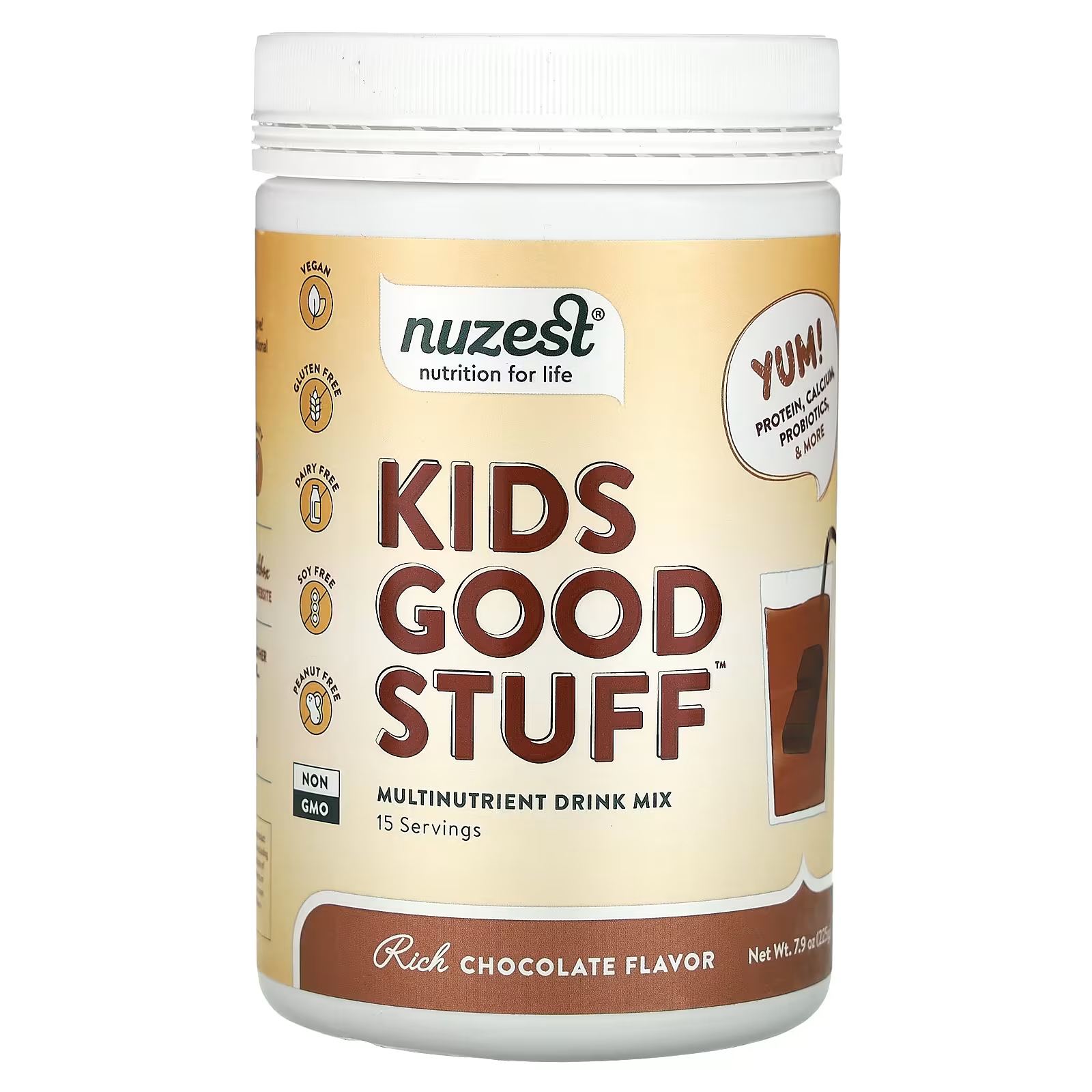 Nuzest Kids Good Stuff Мультинутриентный напиток, смесь с насыщенным шоколадом, 7,9 унций (225 г)