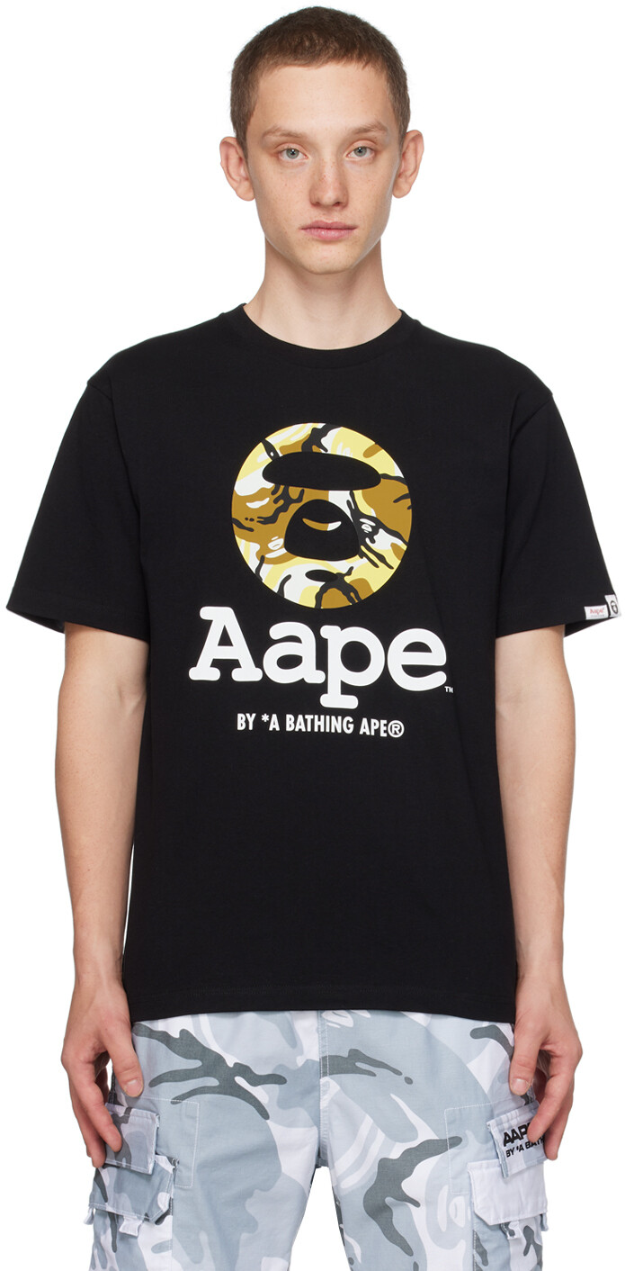 

Черная футболка с камуфляжным принтом Moonface AAPE by A Bathing Ape, Черный
