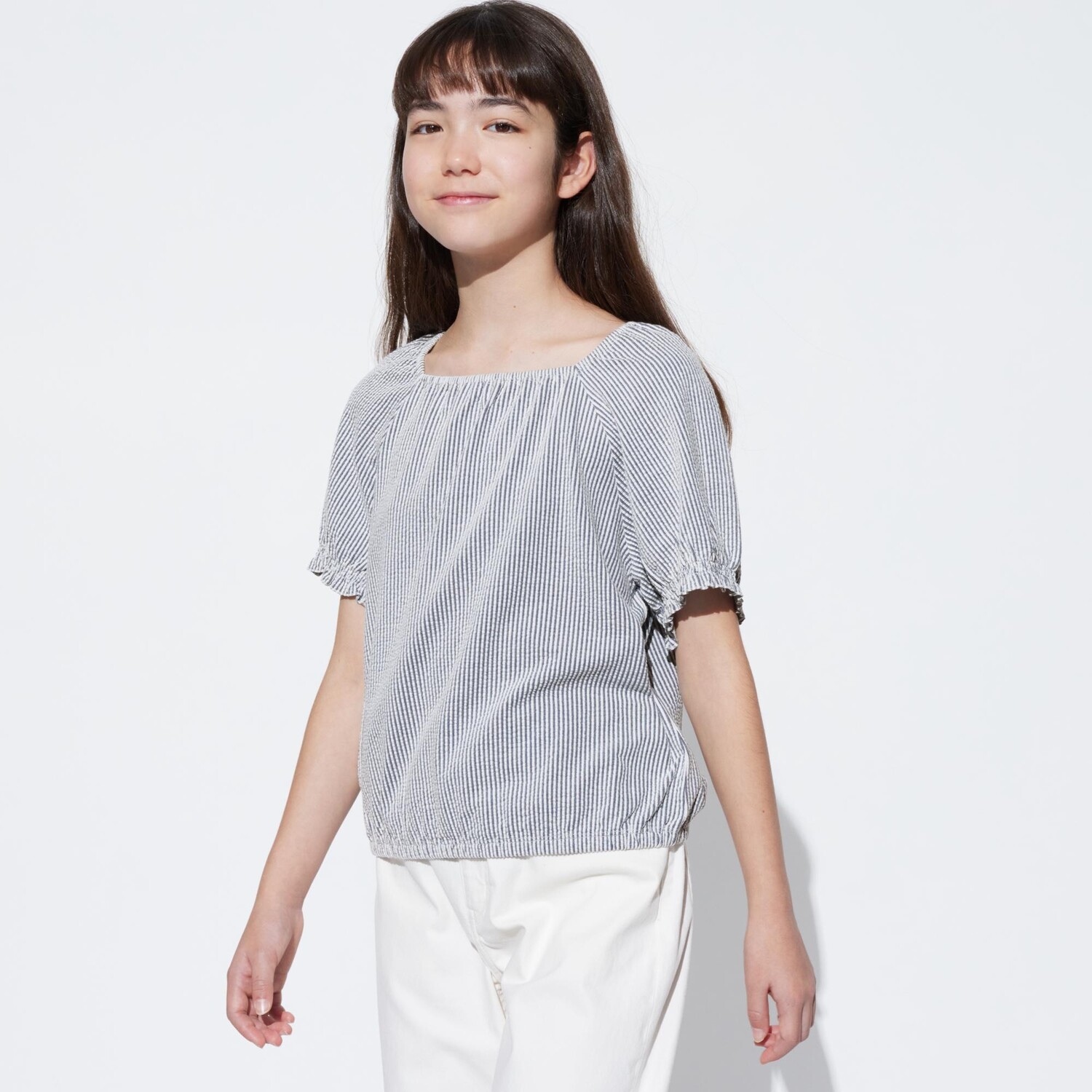 

Футболка UNIQLO Girls с объемным рукавом и рюшами, темно-серый