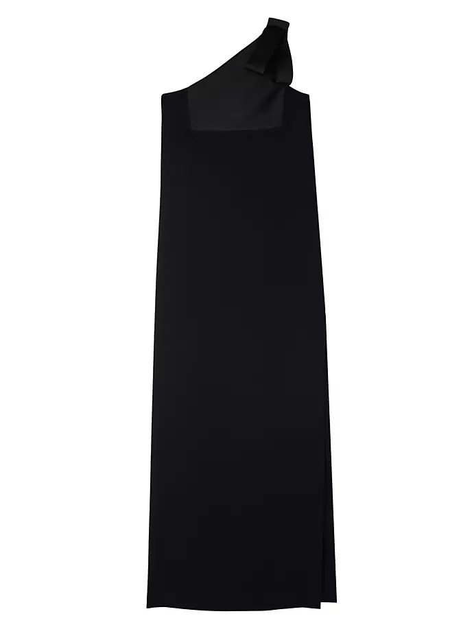 Платье из крепа с бантом на одно плечо St. John, черный