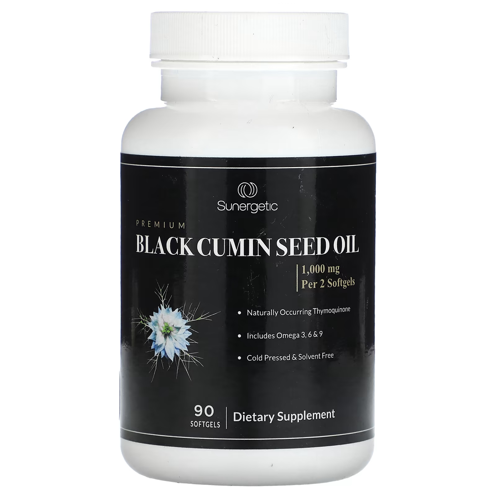 Масло Sunergetic семян черного тмина премиум-класса 500 мг, 90 мягких желатиновых капсул