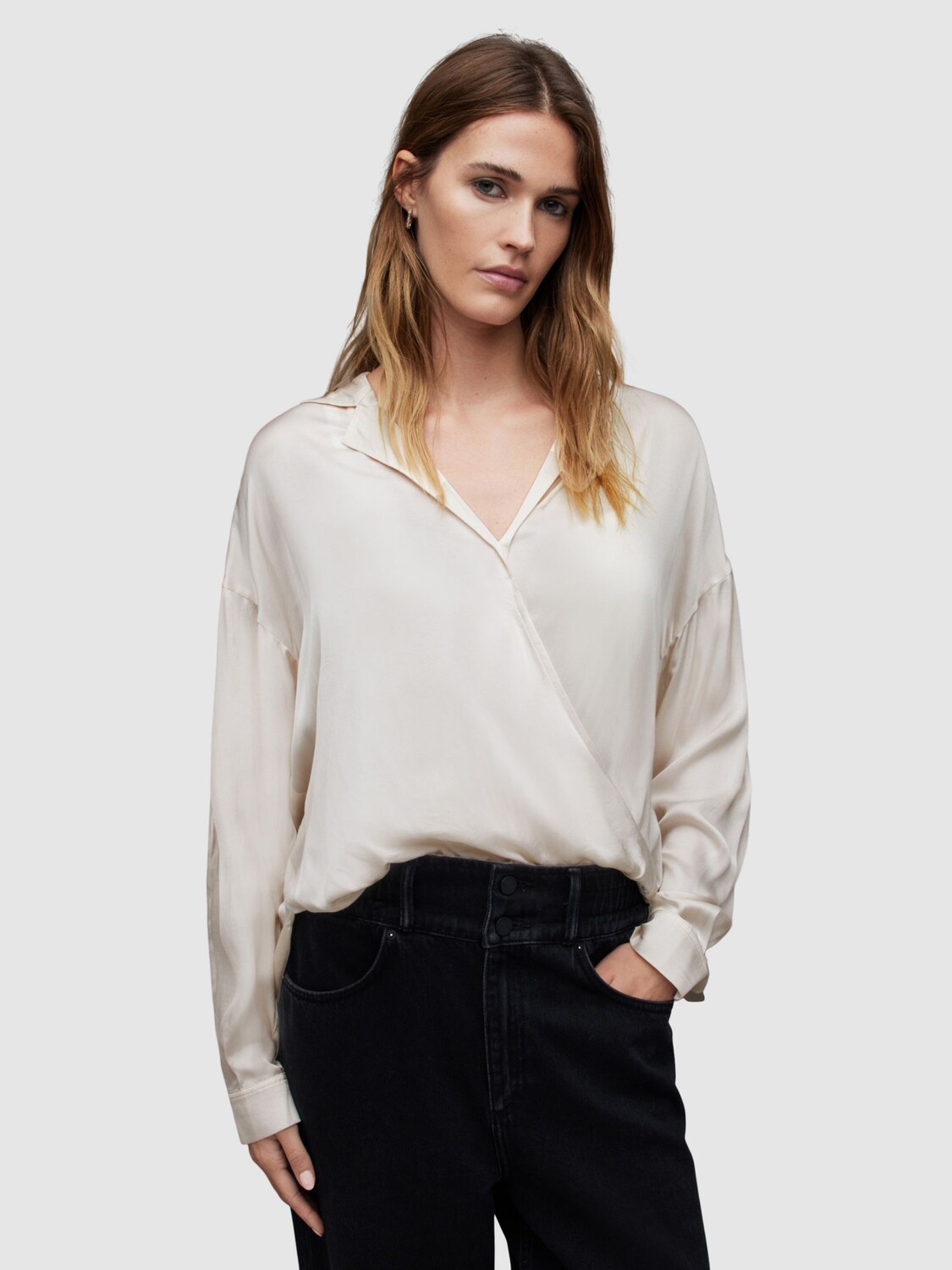 

Рубашка Penny с драпировкой AllSaints, устричный белый
