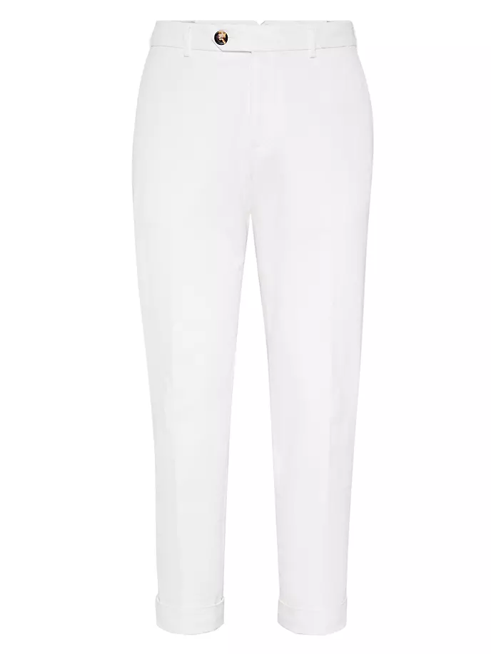 

Итальянские брюки из крученого хлопкового габардина, окрашенные в готовой одежде Brunello Cucinelli, белый