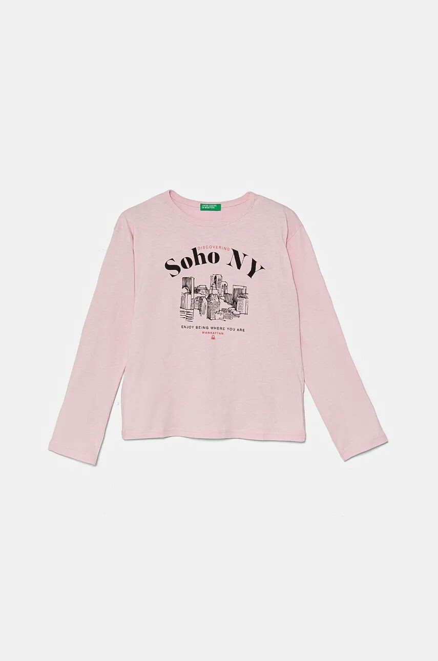 

Хлопковая рубашка с длинными рукавами United Colors of Benetton для мальчиков, розовый