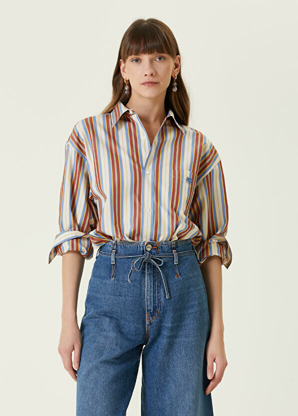 

Синяя бордовая красная полосатая рубашка Etro