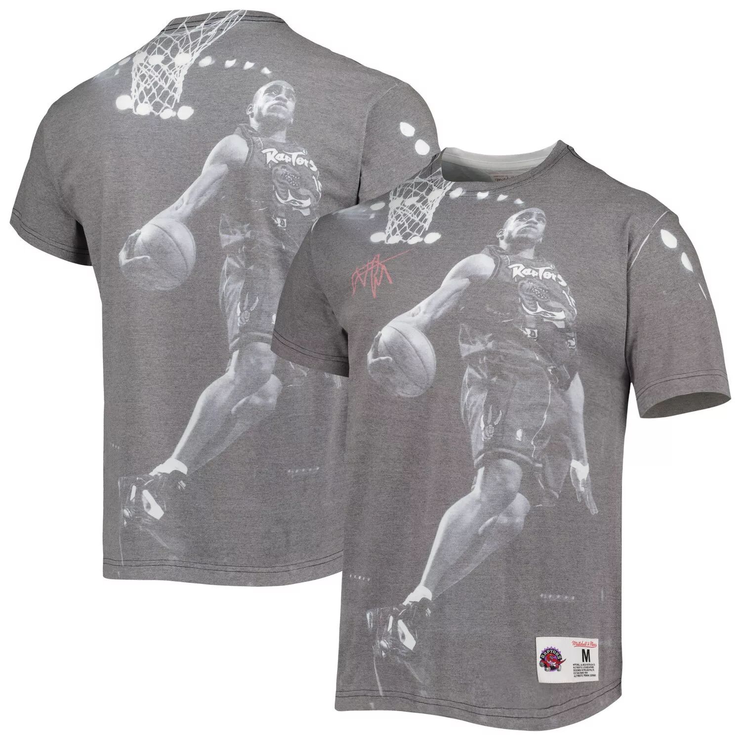 Мужская серая сублимированная футболка Mitchell & Ness Vince Carter Toronto Raptors выше The Rim