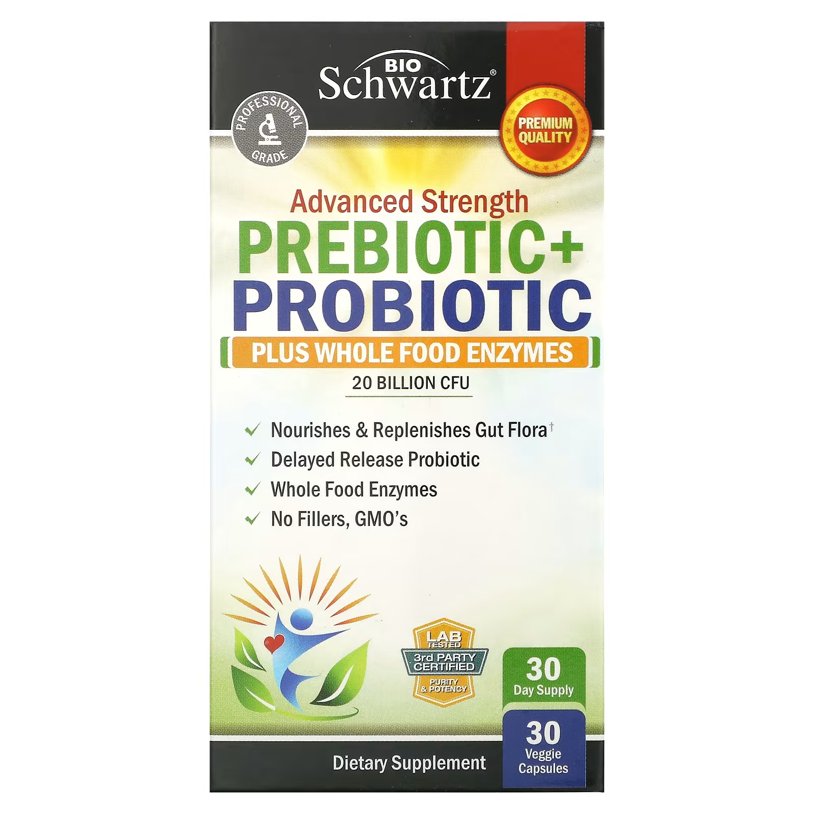 BioSchwartz Пребиотик+Пробиотик Advanced Strength, 20 миллиардов КОЕ, 30 растительных капсул bioschwartz пребиотик 60 растительных капсул