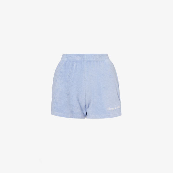 

Хлопковые махровые шорты средней посадки с вышитым логотипом Sporty & Rich, цвет washed periwinkle