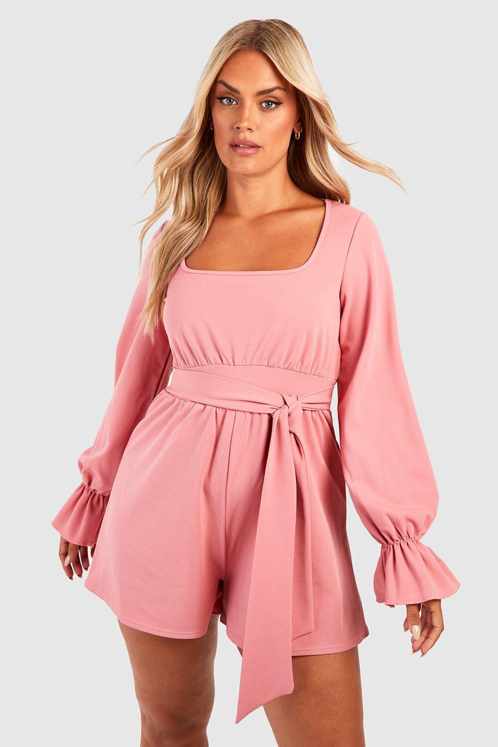 

Комбинезон plus scuba креповый пояс с оборками и манжетами Boohoo, шалфей
