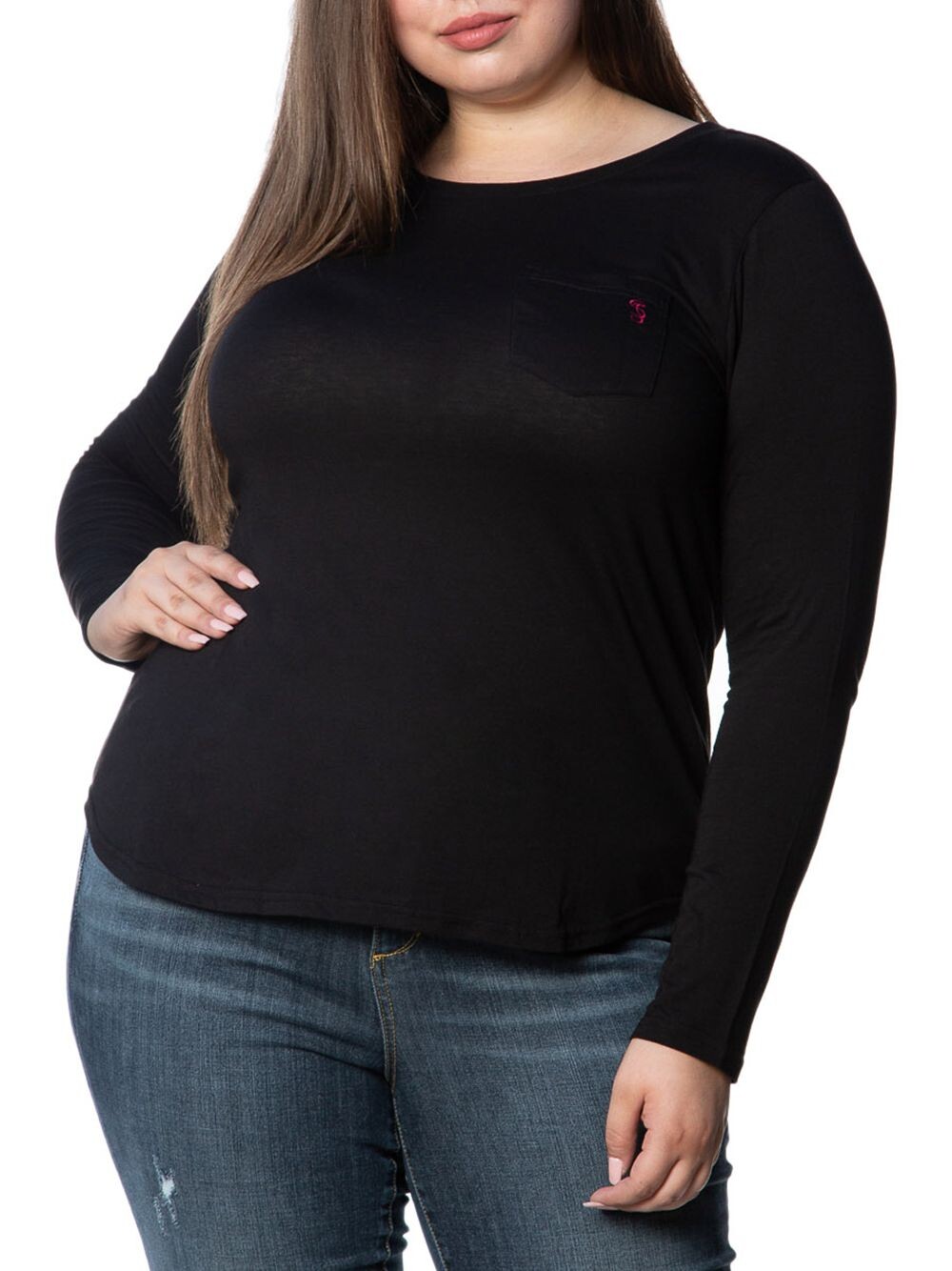 

Хлопковая футболка с длинными рукавами Slink Jeans, Plus Size, черный