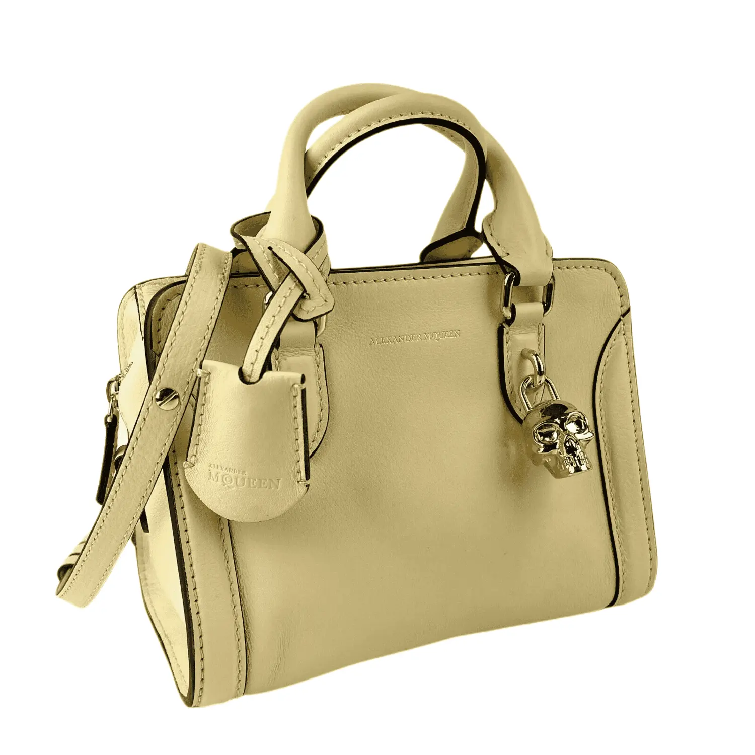 

Женская кожаная сумка Alexander McQueen с замком в виде черепа, цвет Light Yellow