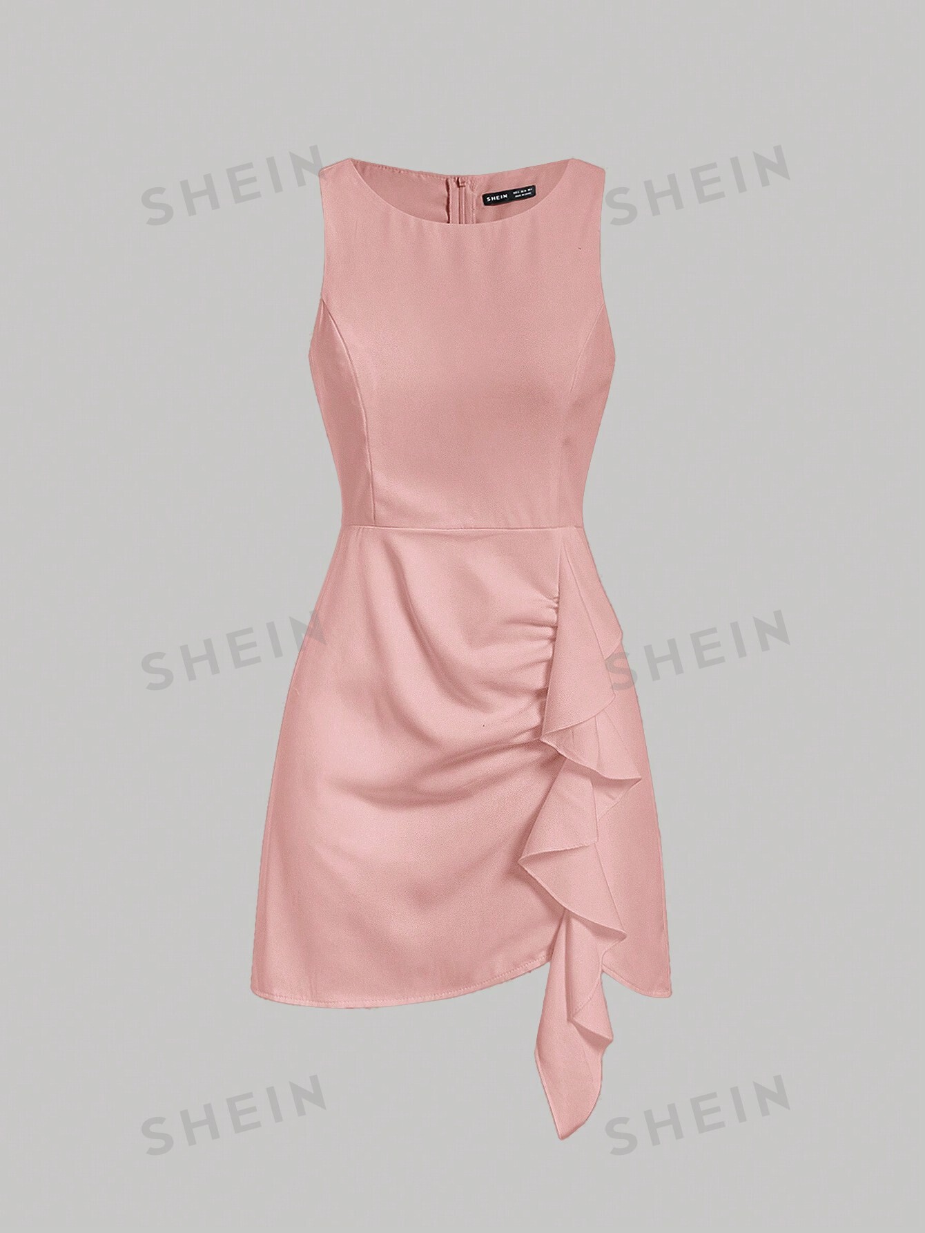 SHEIN MOD однотонное платье-жилет без рукавов с бретелькой на шее и рюшами, розовый фото