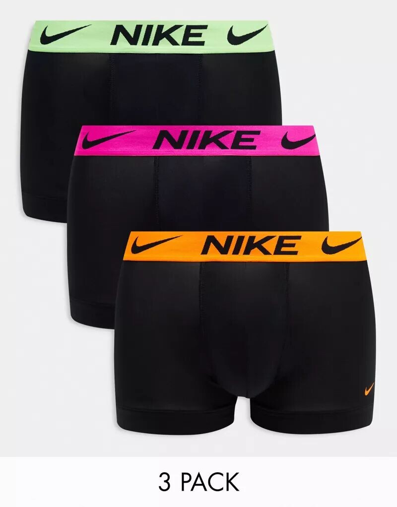 

Комплект из трех трусов из микрофибры Nike Dri-FIT Essential черного цвета с оранжевым/розовым/оранжевым поясом, Черный