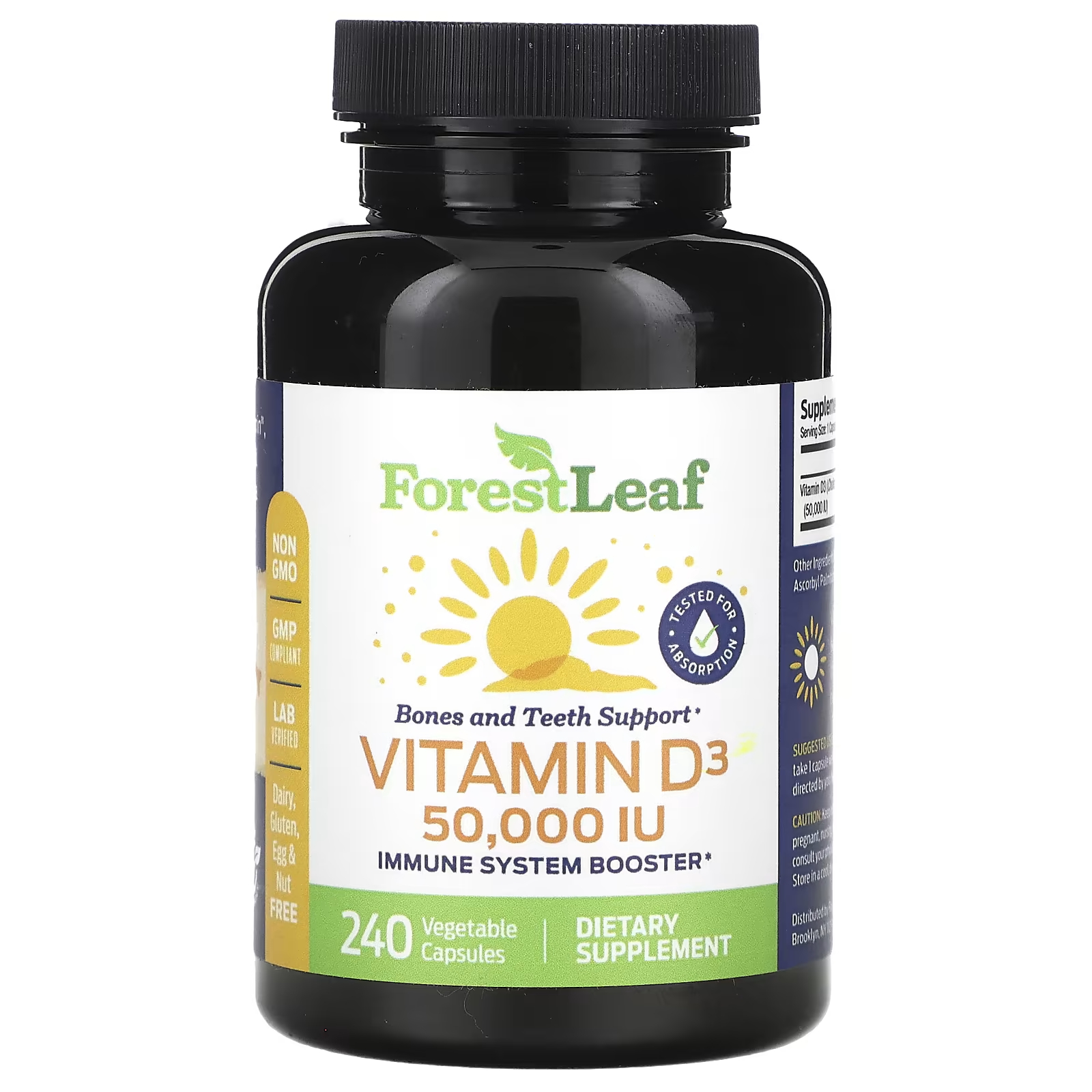 Витамин D3 Forest Leaf для костей, 240 растительных капсул