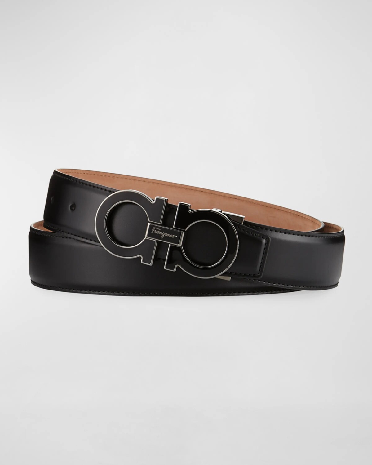

Мужской двойной эмалевый ремень Gancini Ferragamo, цвет Black