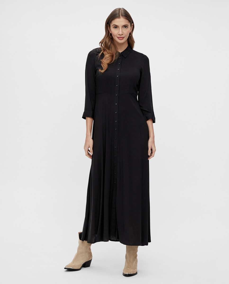 Длинное женское платье-рубашка Yas, черный платье с принтом длинное с длинными рукавами crissy 1 s черный