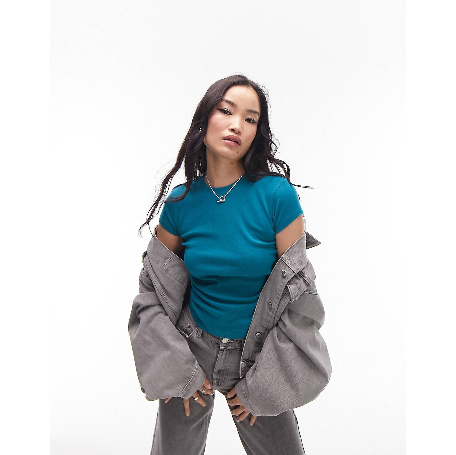

Бирюзовая удлиненная повседневная футболка Topshop