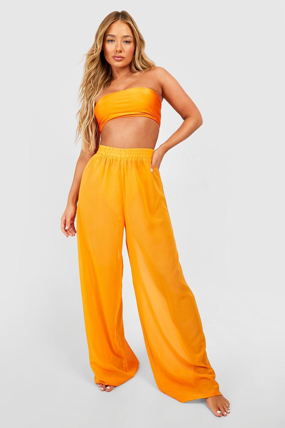 

Шифоновые широкие пляжные брюки boohoo, оранжевый
