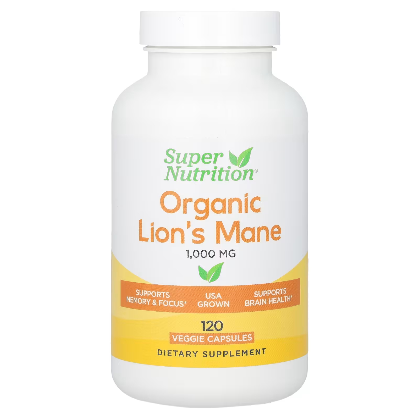 цена Super Nutrition Organic Lion's Mane 1000 мг, 120 растительных капсул (500 мг на капсулу)