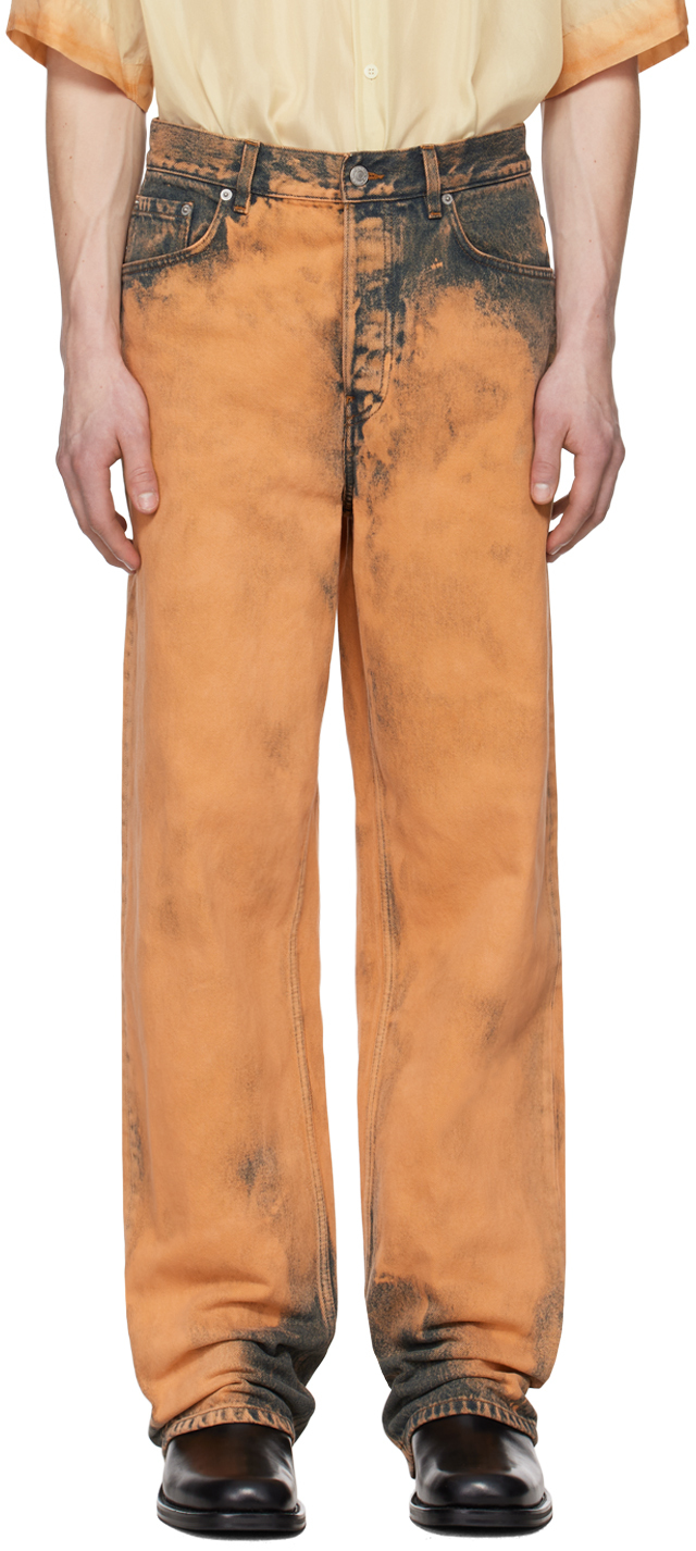 Оранжевые отбеленные джинсы Dries Van Noten