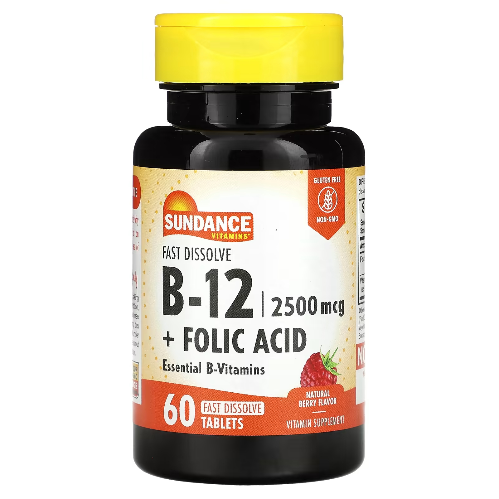Витамины B-12 + фолиевая кислота Sundance Vitamins Natural Berry, 60 быстрорастворимых таблеток