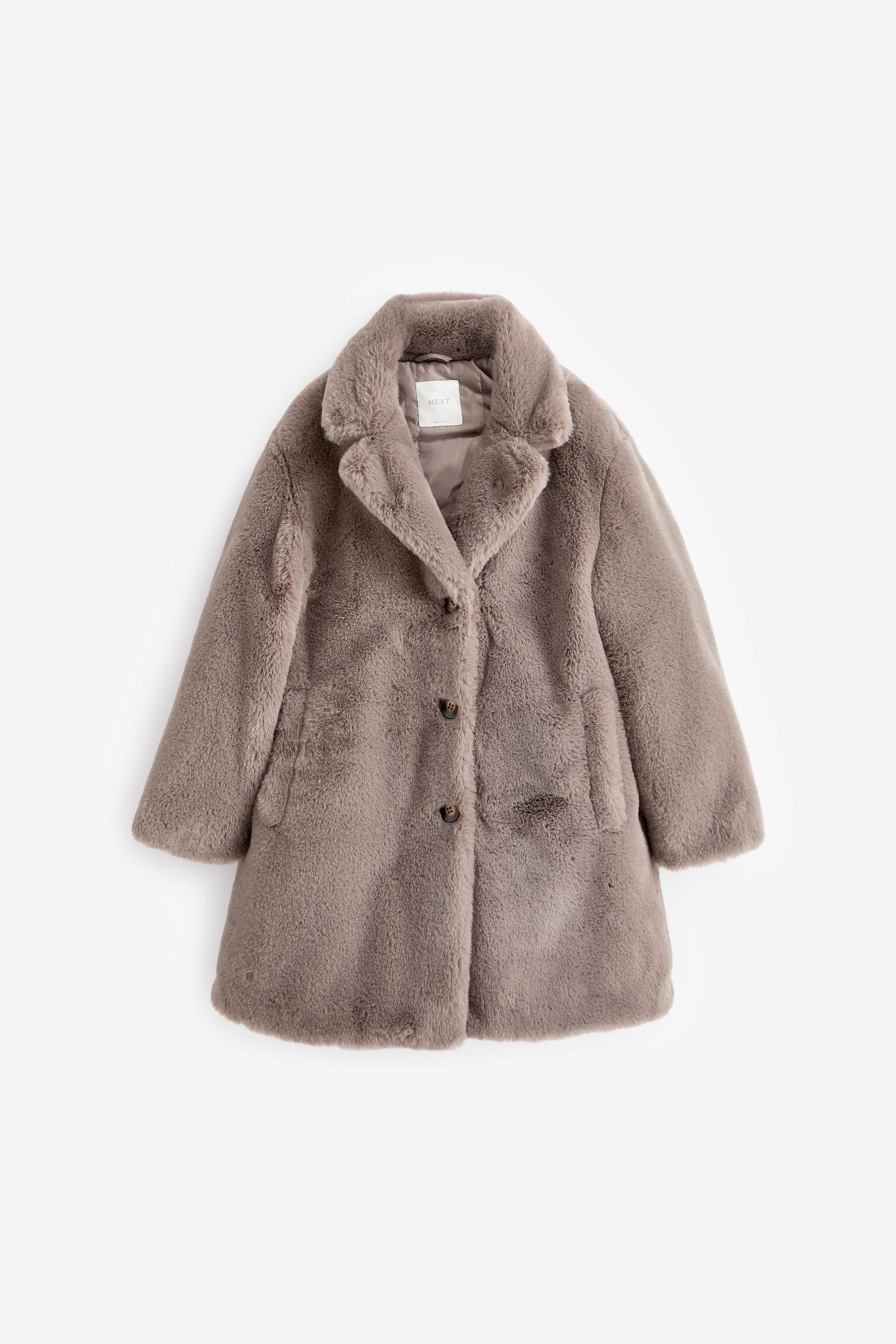 Длинное пальто из искусственного меха Next, серый цена и фото