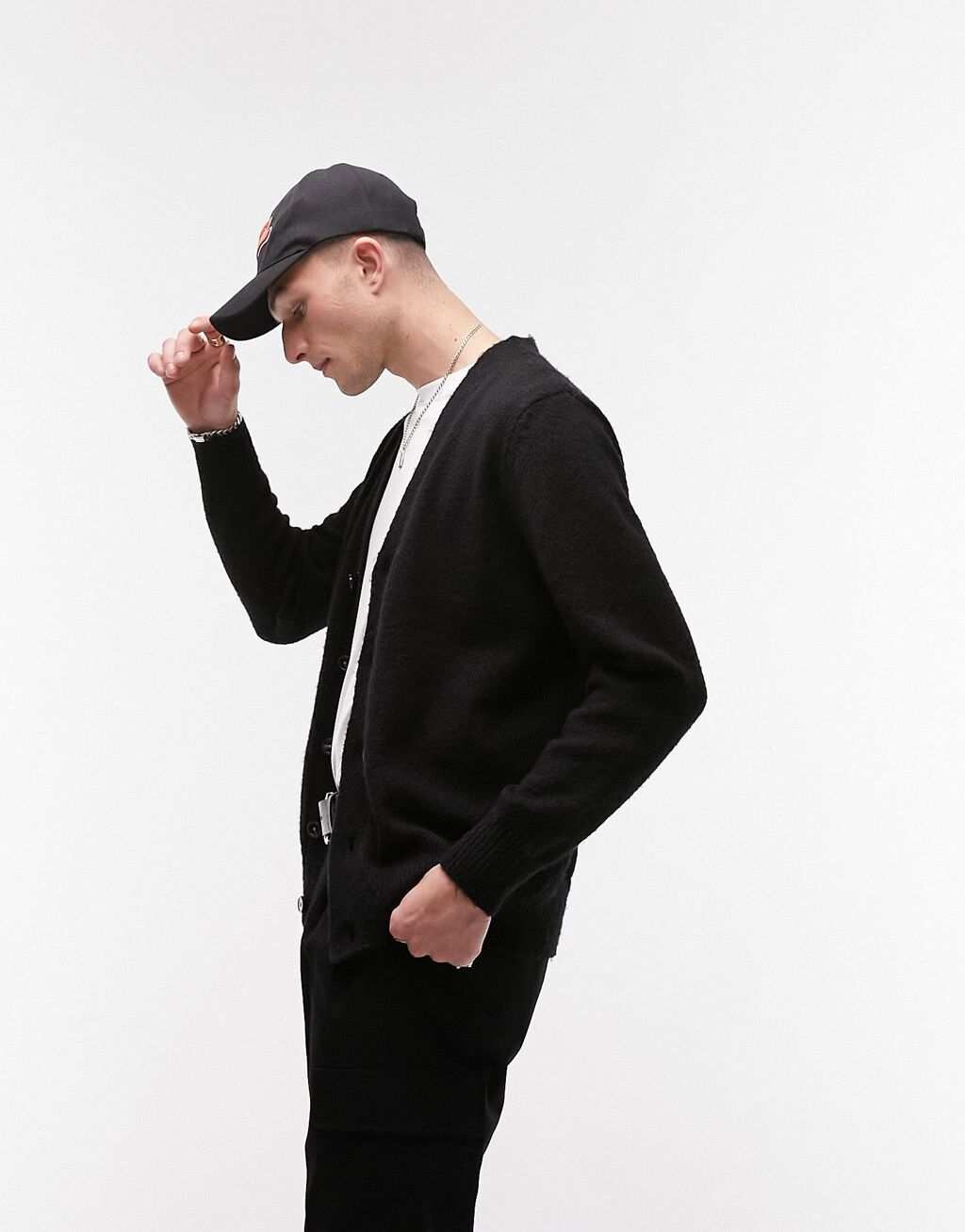 

Черный вязаный кардиган с начесом Topman