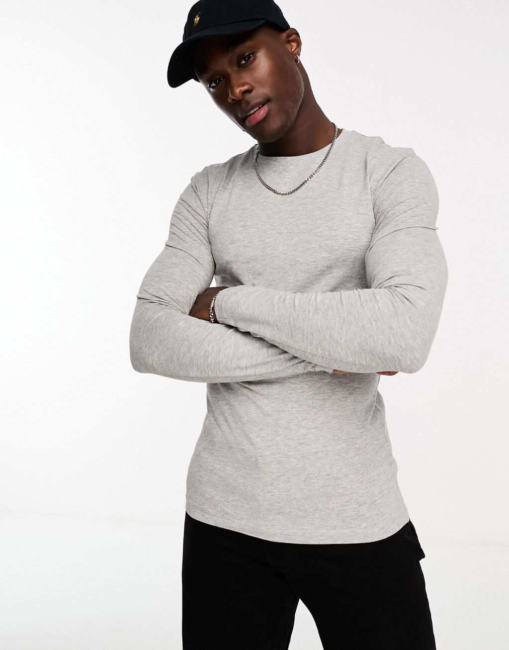 

Серая меланжевая футболка с длинными рукавами ASOS DESIGN