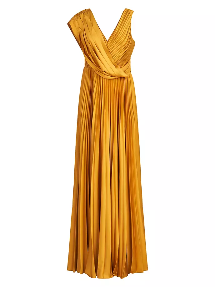 Атласное плиссированное платье Breann Theia, цвет gold nectar