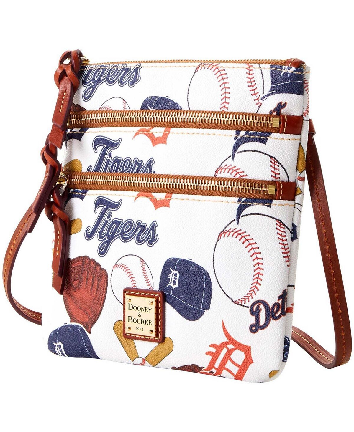 

Женская белая сумочка через плечо Detroit Tigers Game Day с тройной молнией Dooney & Bourke, белый