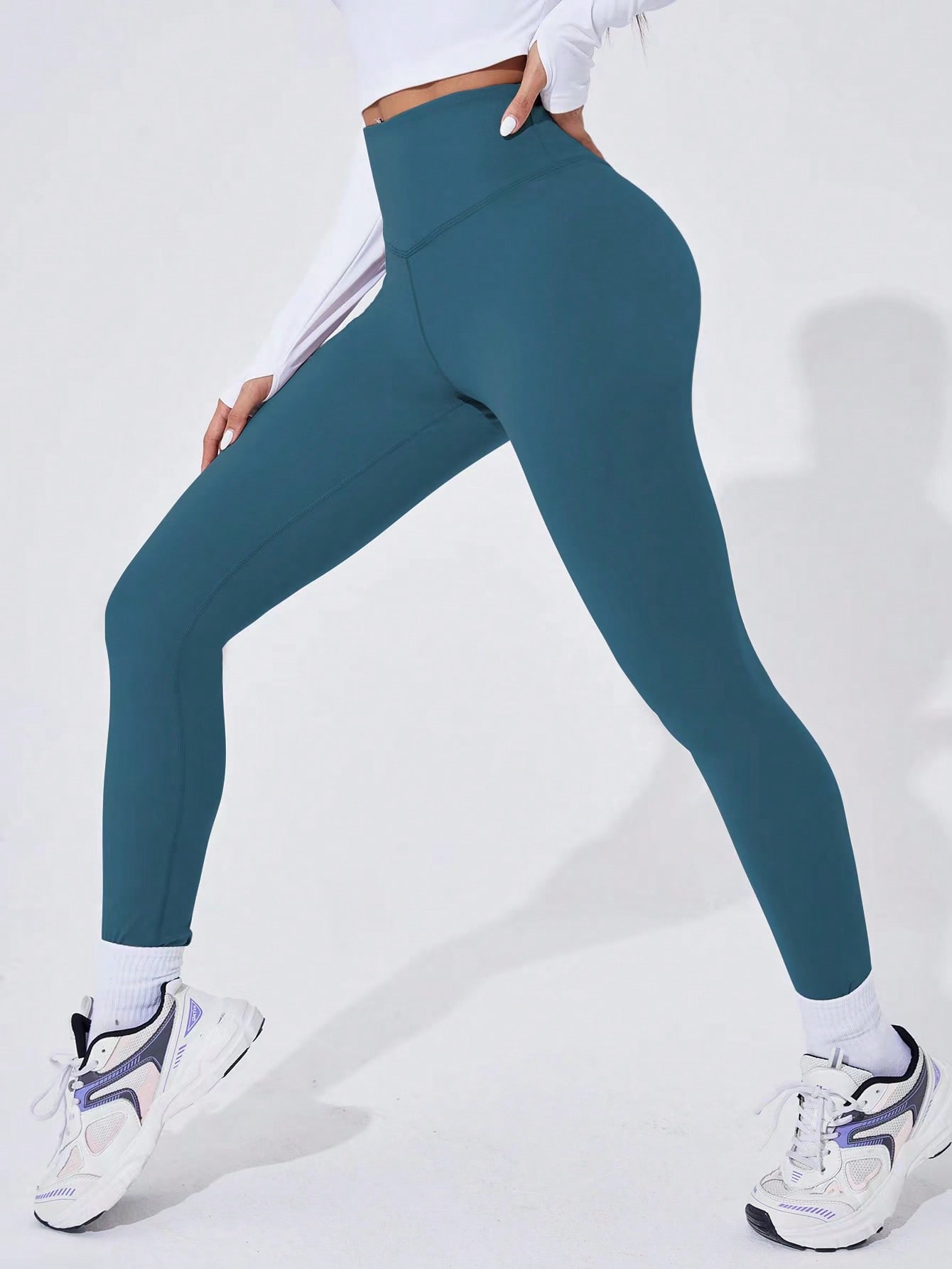SHEIN Женские брюки для йоги с завышенной талией для отдыха, синий