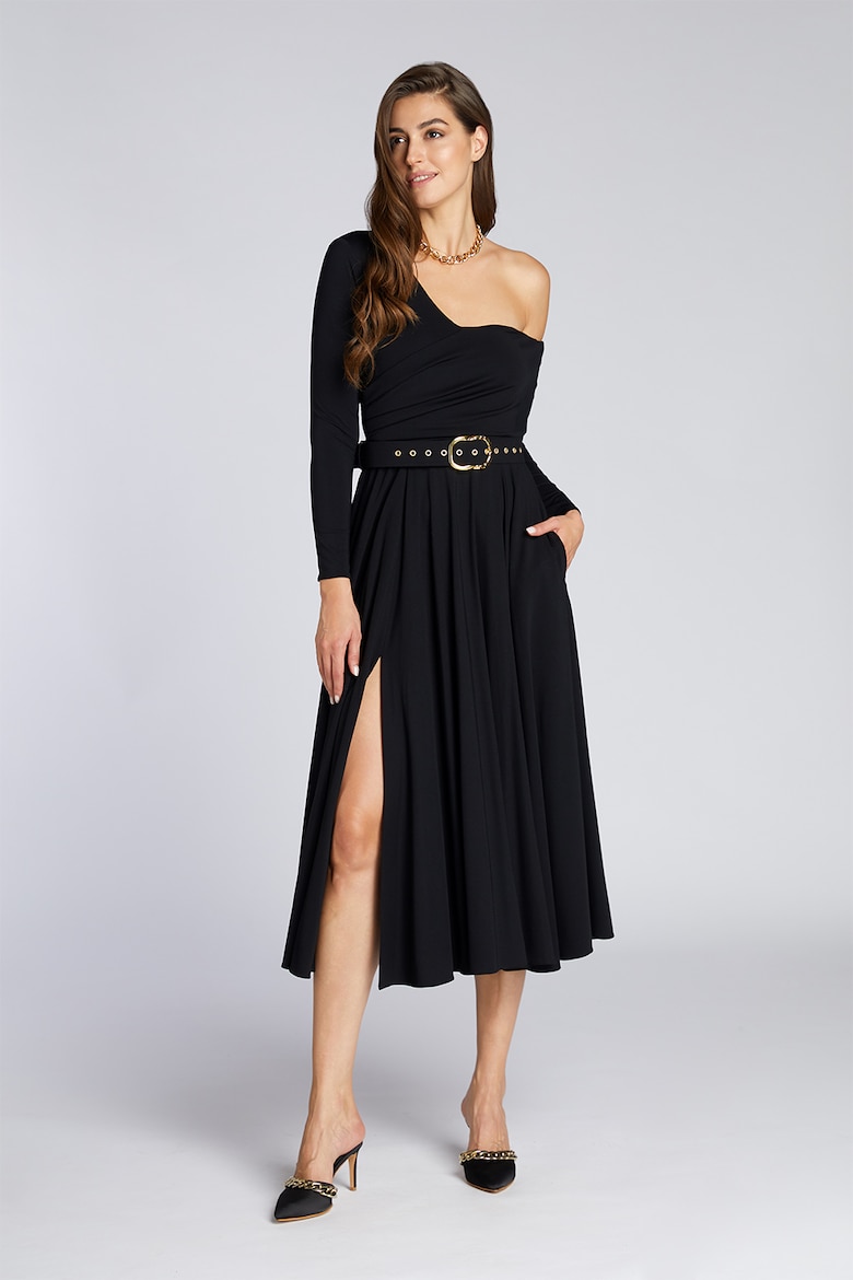 Платье с открытыми плечами и разрезом по бокам Alina Cernatescu, черный