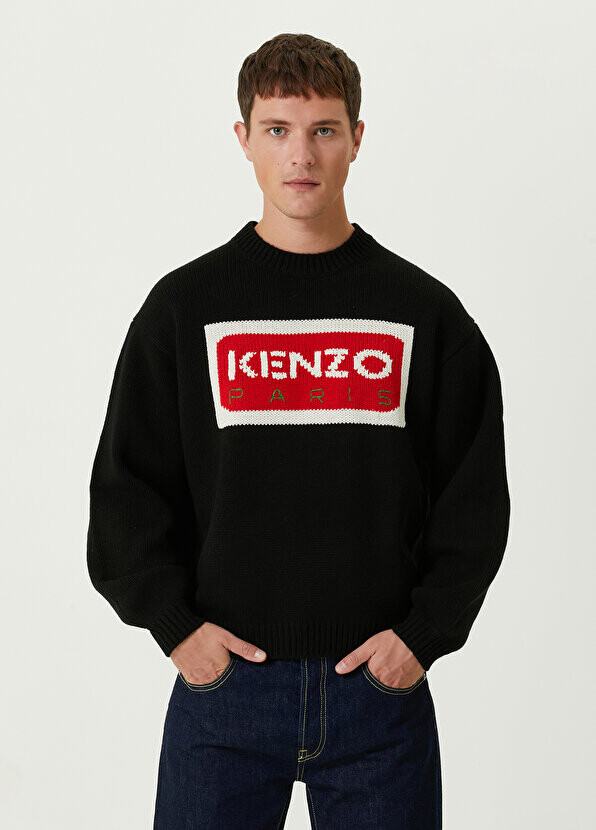 

Черный шерстяной свитер с воротником-стойкой и логотипом Kenzo